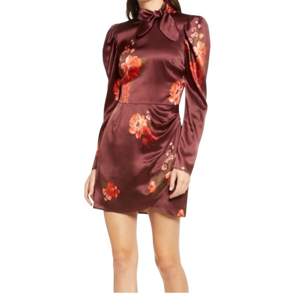 Reformation - NWT Livie Floral Silk Long Sleeve High Neck Mini Dress Sz 12 - Picture 1 of 13